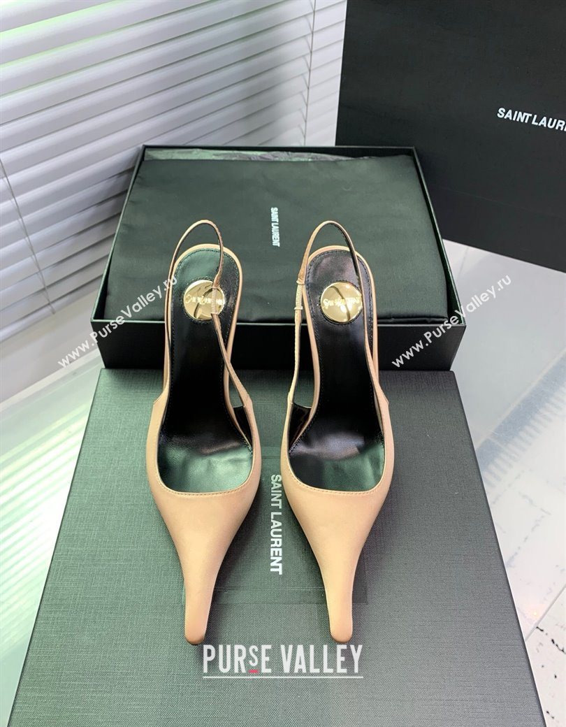 Saint Laurent AMALIA Heel Slingbacks Pump 11cm in Satin Beige 2025 8500721 (KER-251212092)