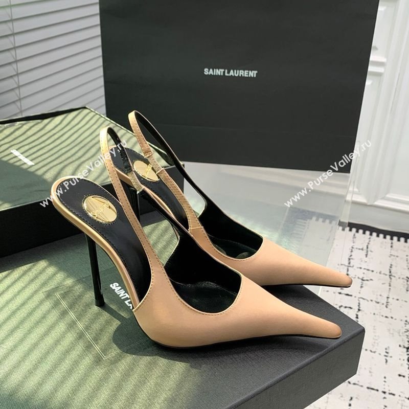 Saint Laurent AMALIA Heel Slingbacks Pump 11cm in Satin Beige 2025 8500721 (KER-251212092)