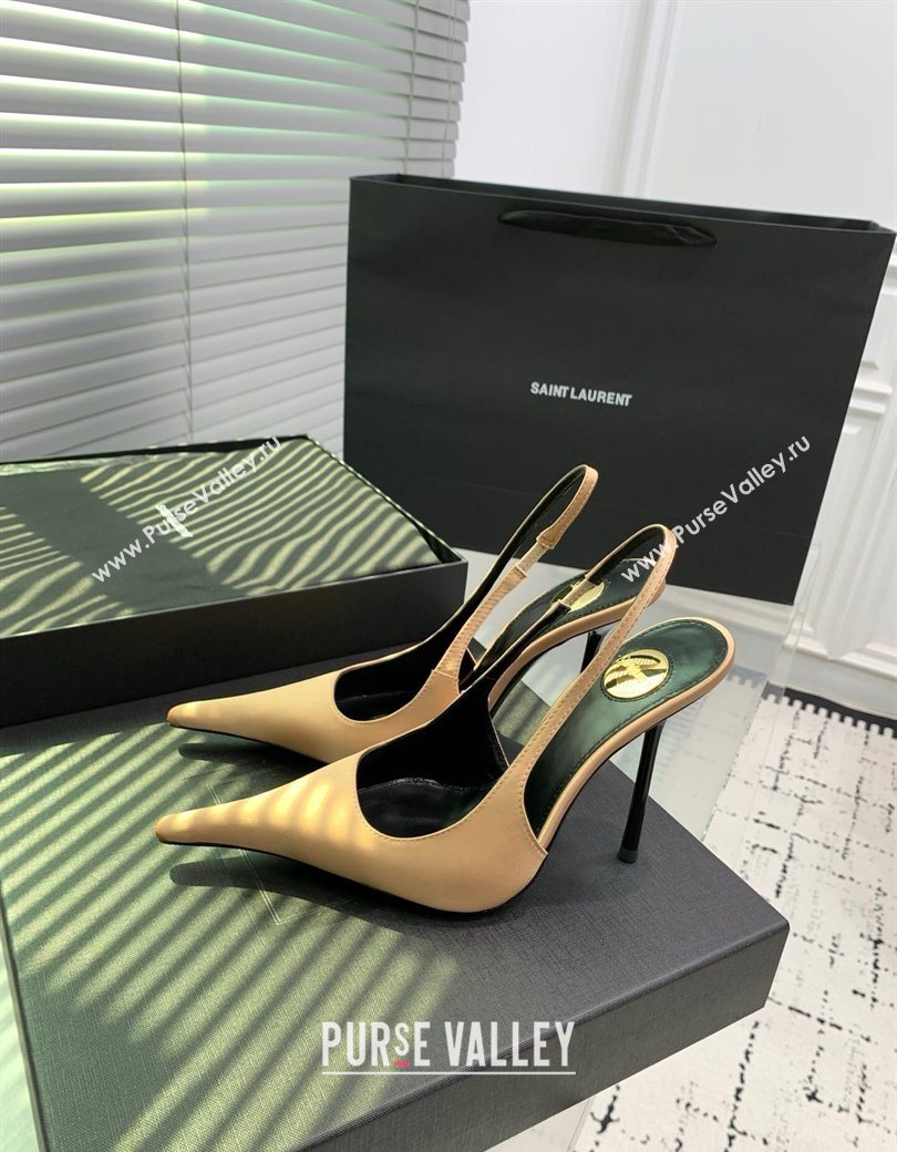 Saint Laurent AMALIA Heel Slingbacks Pump 11cm in Satin Beige 2025 8500721 (KER-251212092)