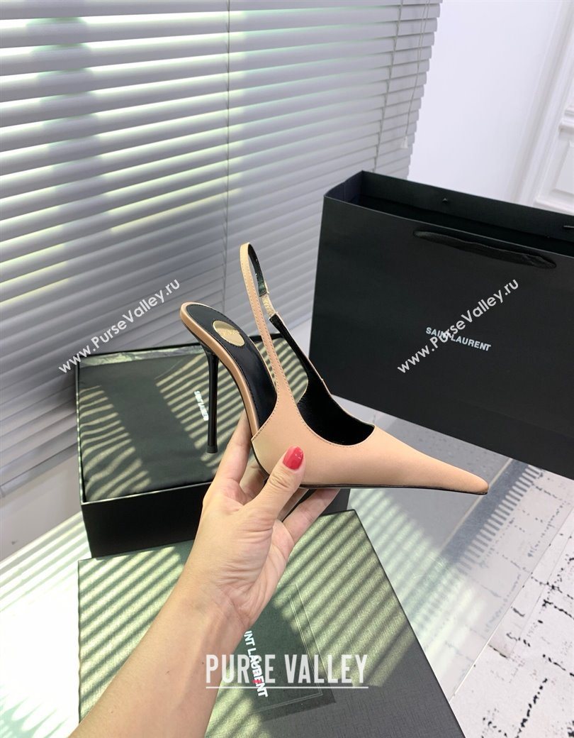 Saint Laurent AMALIA Heel Slingbacks Pump 11cm in Satin Beige 2025 8500721 (KER-251212092)