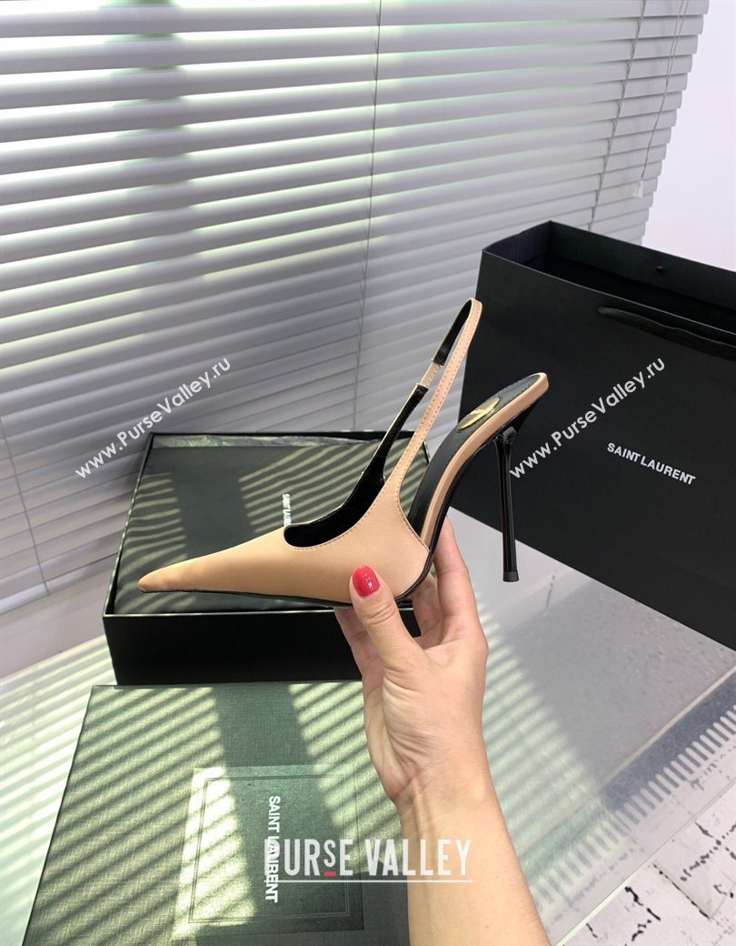 Saint Laurent AMALIA Heel Slingbacks Pump 11cm in Satin Beige 2025 8500721 (KER-251212092)