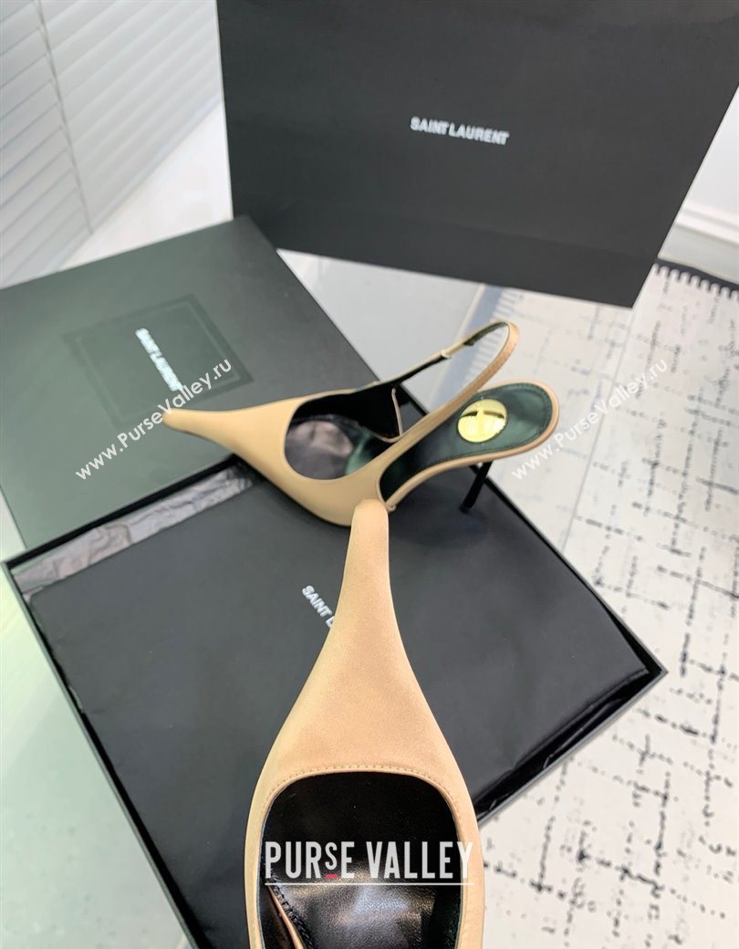 Saint Laurent AMALIA Heel Slingbacks Pump 11cm in Satin Beige 2025 8500721 (KER-251212092)