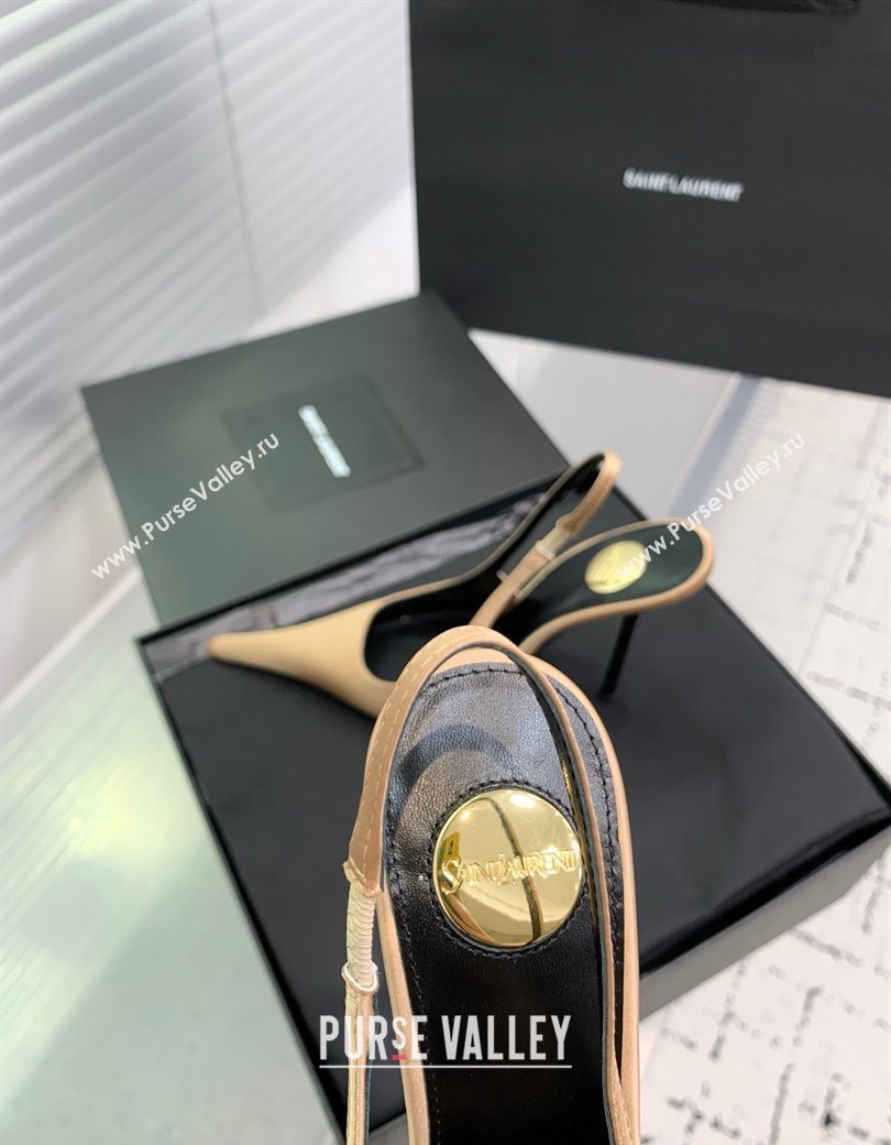 Saint Laurent AMALIA Heel Slingbacks Pump 11cm in Satin Beige 2025 8500721 (KER-251212092)
