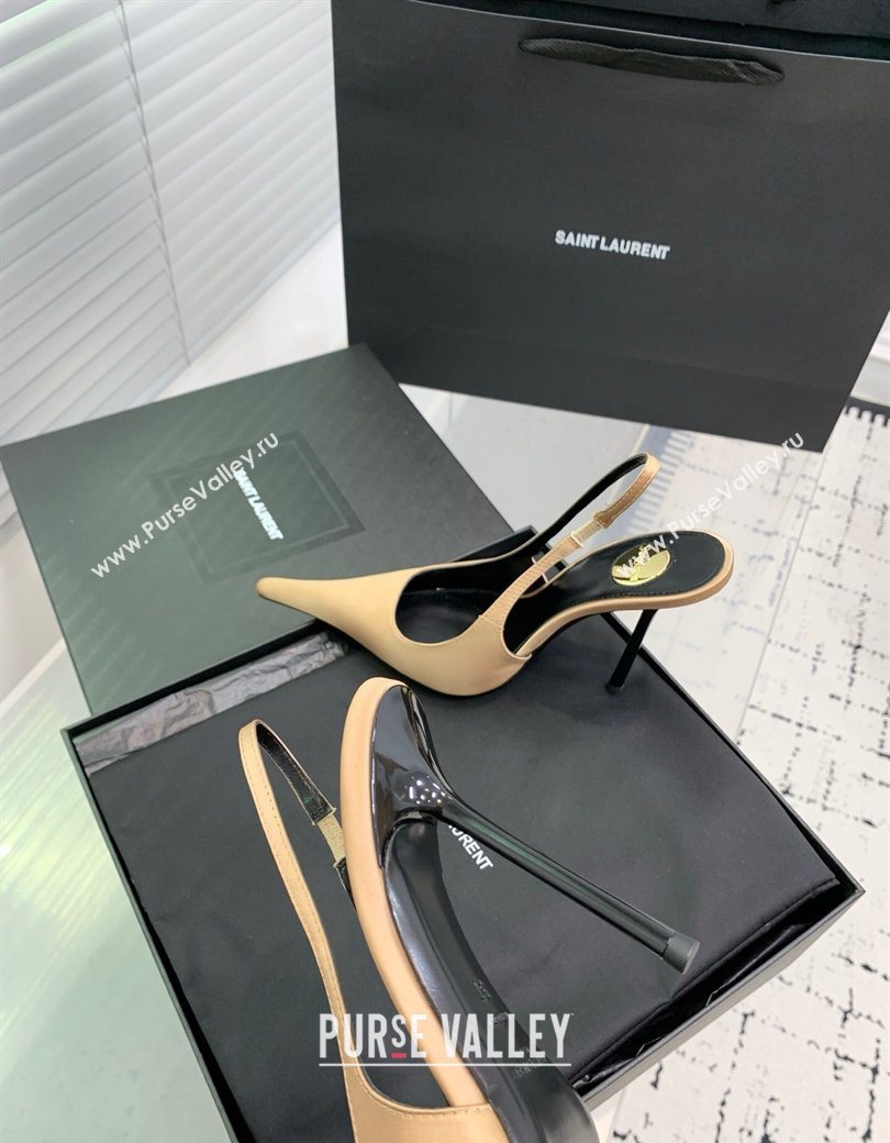 Saint Laurent AMALIA Heel Slingbacks Pump 11cm in Satin Beige 2025 8500721 (KER-251212092)
