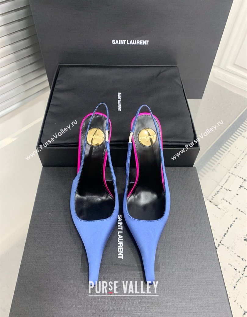 Saint Laurent AMALIA Heel Slingbacks Pump 11cm in Satin Blue 2025 8500721 (KER-251212093)