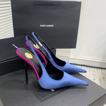 Saint Laurent AMALIA Heel Slingbacks Pump 11cm in Satin Blue 2025 8500721 (KER-251212093)