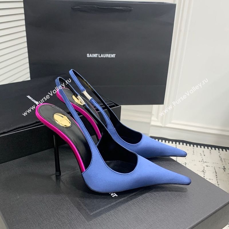 Saint Laurent AMALIA Heel Slingbacks Pump 11cm in Satin Blue 2025 8500721 (KER-251212093)