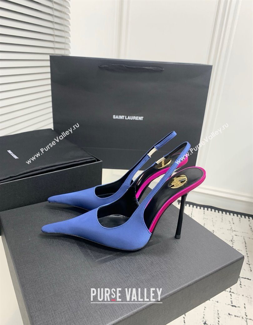Saint Laurent AMALIA Heel Slingbacks Pump 11cm in Satin Blue 2025 8500721 (KER-251212093)