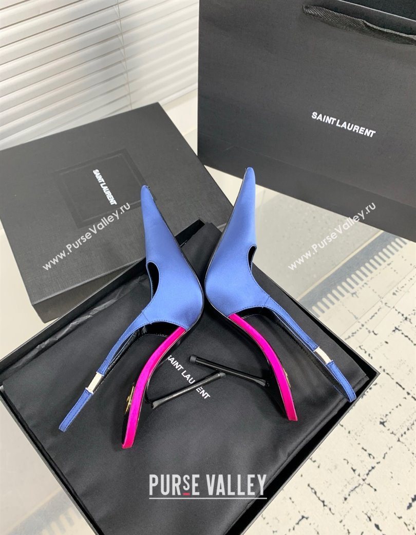 Saint Laurent AMALIA Heel Slingbacks Pump 11cm in Satin Blue 2025 8500721 (KER-251212093)