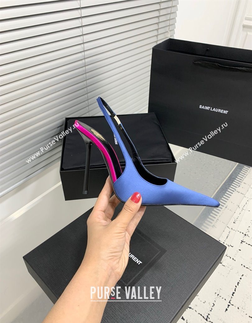 Saint Laurent AMALIA Heel Slingbacks Pump 11cm in Satin Blue 2025 8500721 (KER-251212093)