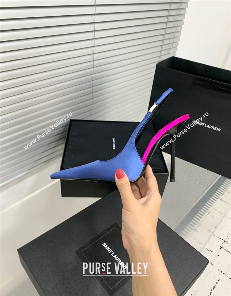 Saint Laurent AMALIA Heel Slingbacks Pump 11cm in Satin Blue 2025 8500721 (KER-251212093)