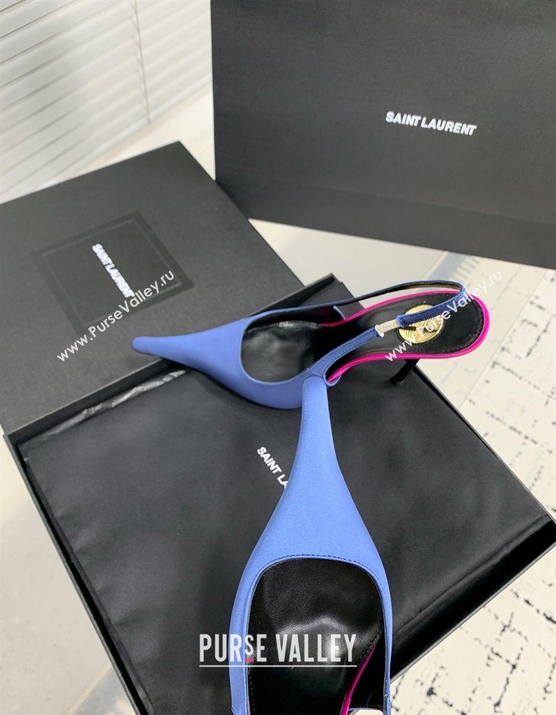 Saint Laurent AMALIA Heel Slingbacks Pump 11cm in Satin Blue 2025 8500721 (KER-251212093)
