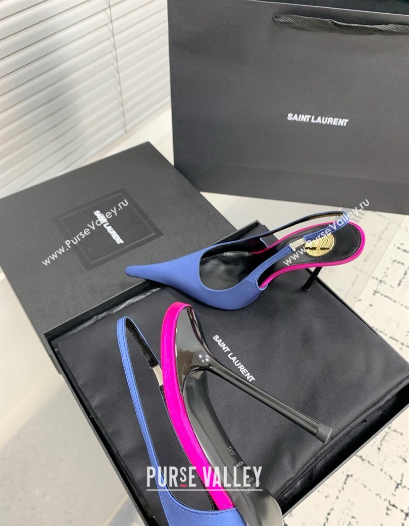 Saint Laurent AMALIA Heel Slingbacks Pump 11cm in Satin Blue 2025 8500721 (KER-251212093)
