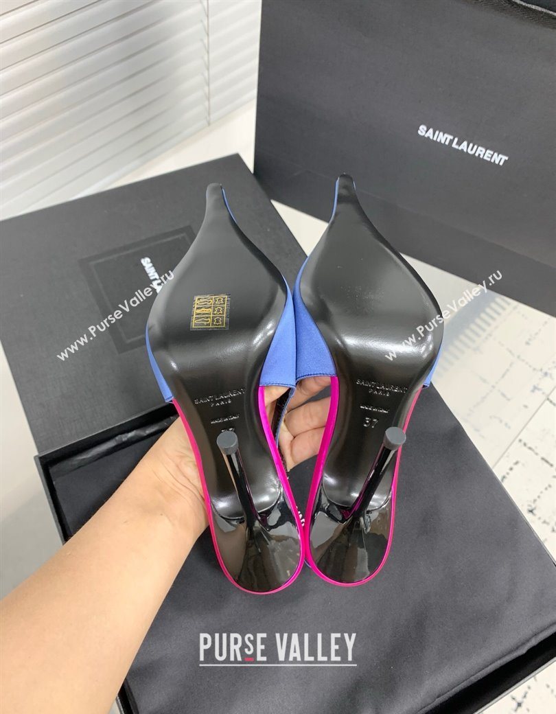 Saint Laurent AMALIA Heel Slingbacks Pump 11cm in Satin Blue 2025 8500721 (KER-251212093)