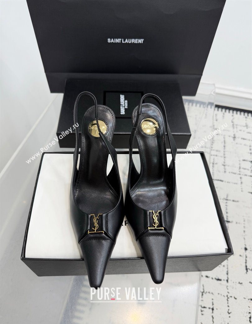 Saint Laurent Babylone Breteuil Slingbacks Pump 9cm in Calfskin Leather Black 2025 806685 (KER-251213001)