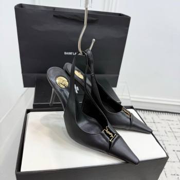 Saint Laurent Babylone Breteuil Slingbacks Pump 9cm in Calfskin Leather Black 2025 806685 (KER-251213001)