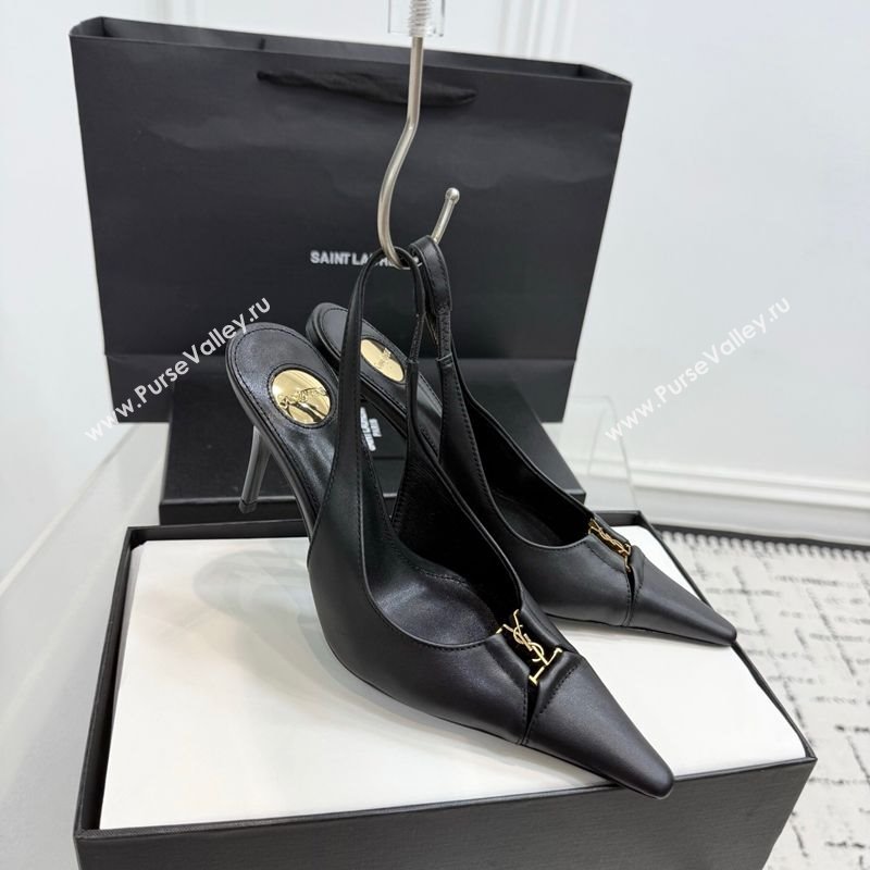 Saint Laurent Babylone Breteuil Slingbacks Pump 9cm in Calfskin Leather Black 2025 806685 (KER-251213001)