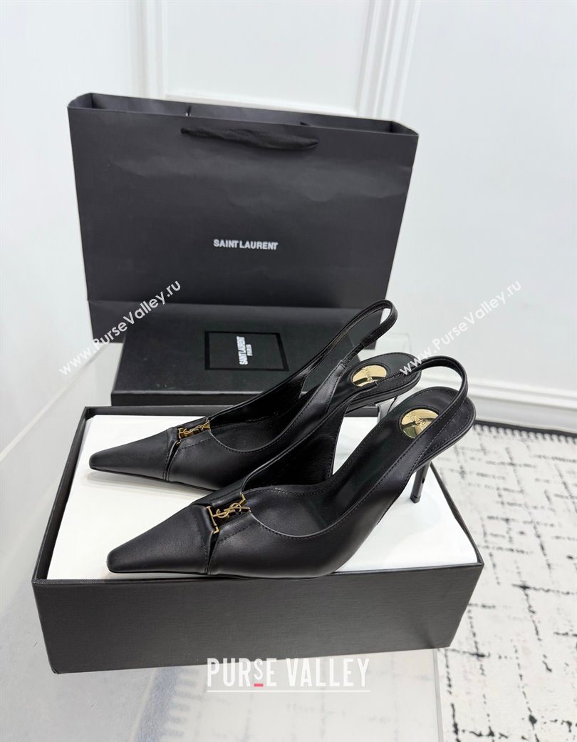 Saint Laurent Babylone Breteuil Slingbacks Pump 9cm in Calfskin Leather Black 2025 806685 (KER-251213001)