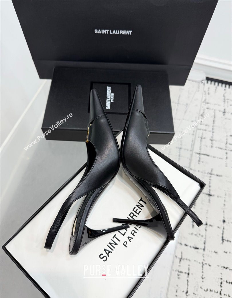 Saint Laurent Babylone Breteuil Slingbacks Pump 9cm in Calfskin Leather Black 2025 806685 (KER-251213001)