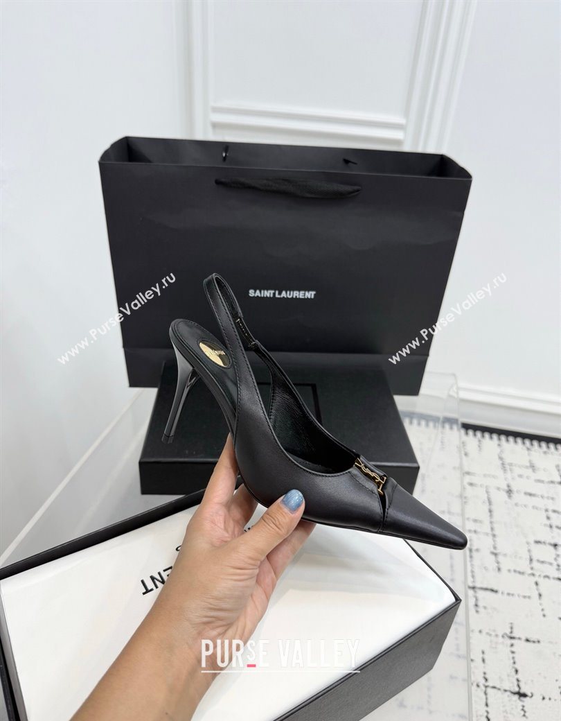 Saint Laurent Babylone Breteuil Slingbacks Pump 9cm in Calfskin Leather Black 2025 806685 (KER-251213001)