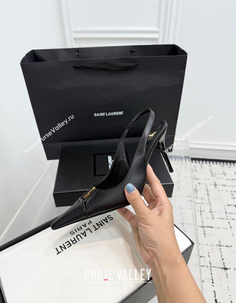 Saint Laurent Babylone Breteuil Slingbacks Pump 9cm in Calfskin Leather Black 2025 806685 (KER-251213001)