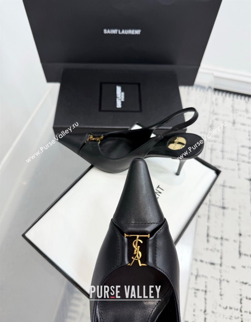 Saint Laurent Babylone Breteuil Slingbacks Pump 9cm in Calfskin Leather Black 2025 806685 (KER-251213001)