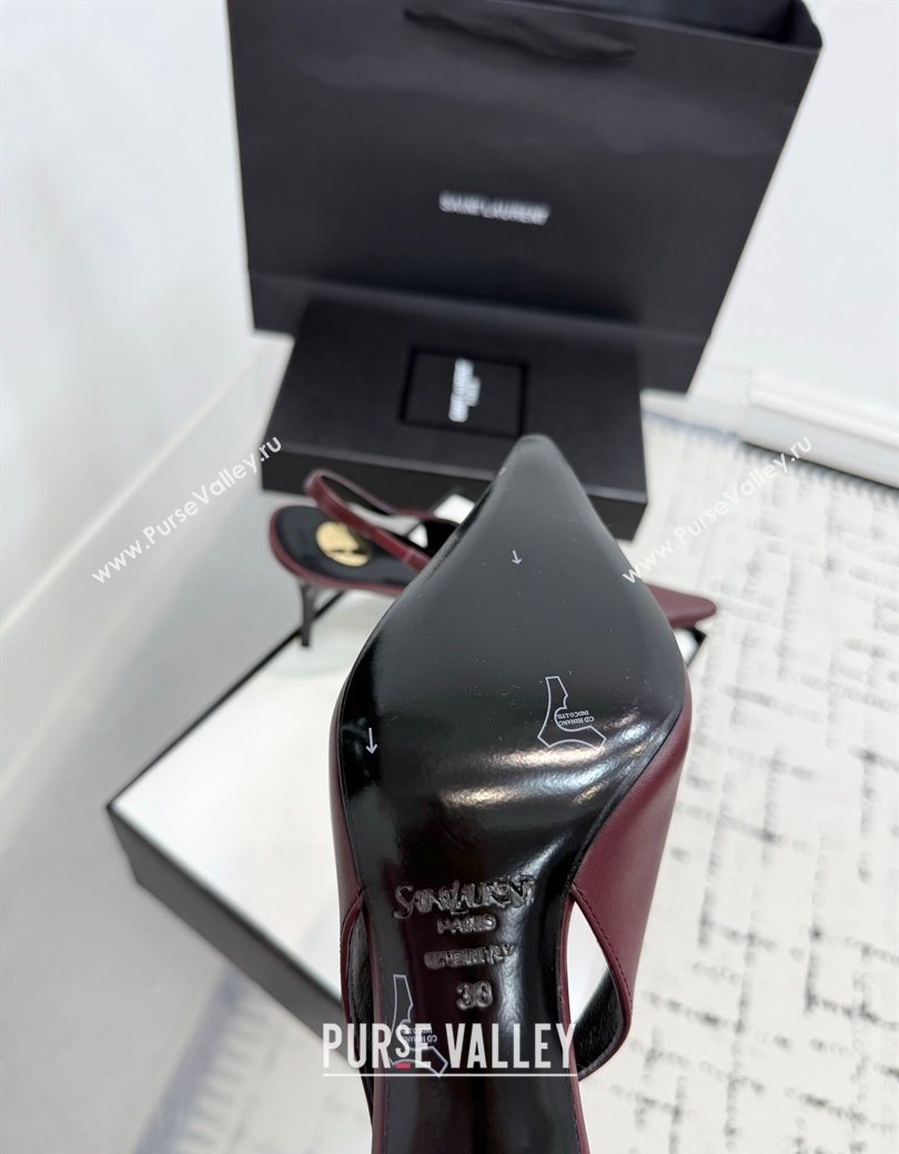 Saint Laurent Babylone Breteuil Slingbacks Pump 9cm in Calfskin Leather Dark Burgundy 2025 806685 (KER-251213002)