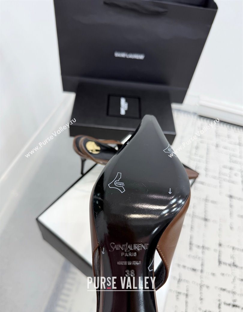 Saint Laurent Babylone Breteuil Slingbacks Pump 9cm in Calfskin Leather Dark Brown 2025 806685 (KER-251213003)