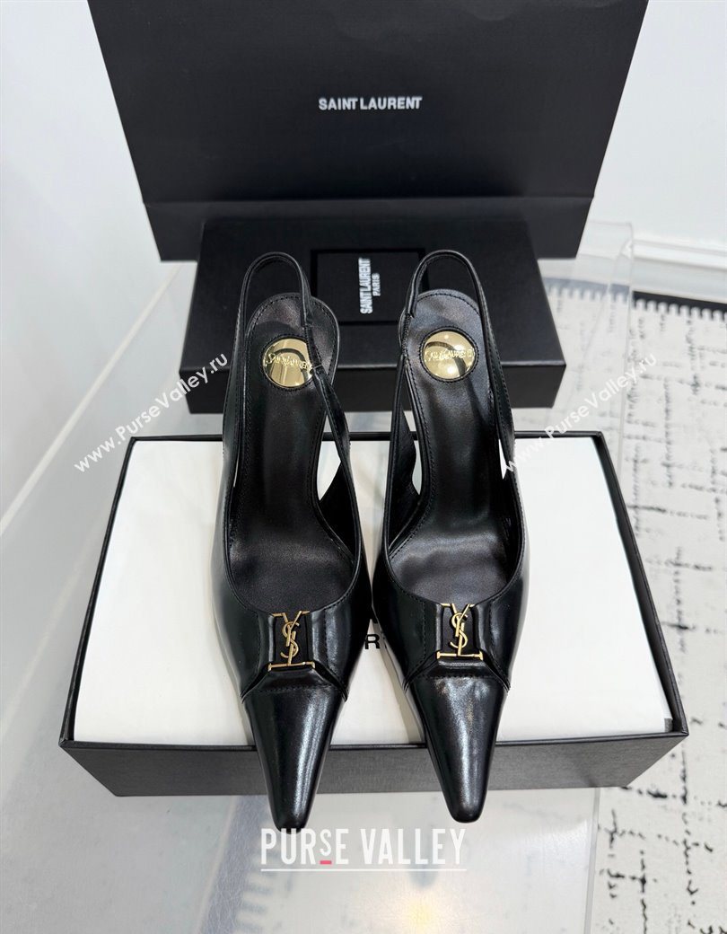 Saint Laurent Babylone Breteuil Slingbacks Pump 9cm in Oil Leather Black 2025 806685 (KER-251213004)