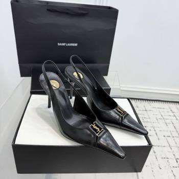 Saint Laurent Babylone Breteuil Slingbacks Pump 9cm in Oil Leather Black 2025 806685 (KER-251213004)