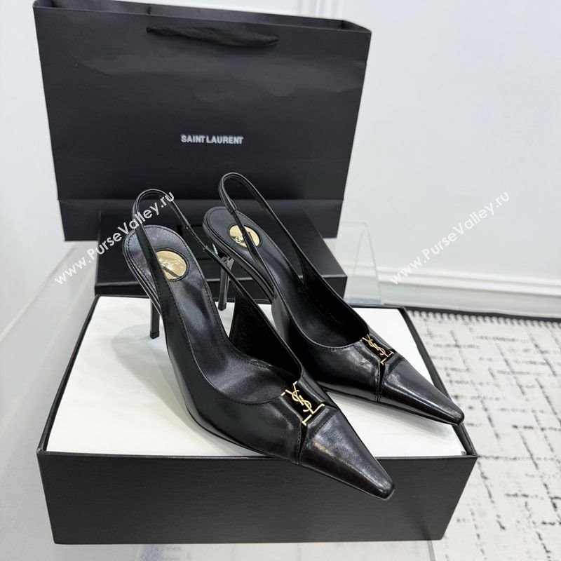 Saint Laurent Babylone Breteuil Slingbacks Pump 9cm in Oil Leather Black 2025 806685 (KER-251213004)