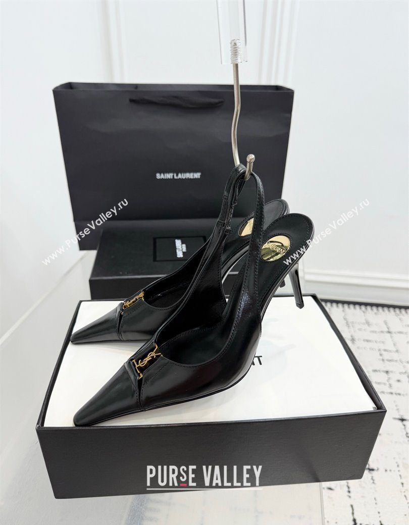 Saint Laurent Babylone Breteuil Slingbacks Pump 9cm in Oil Leather Black 2025 806685 (KER-251213004)