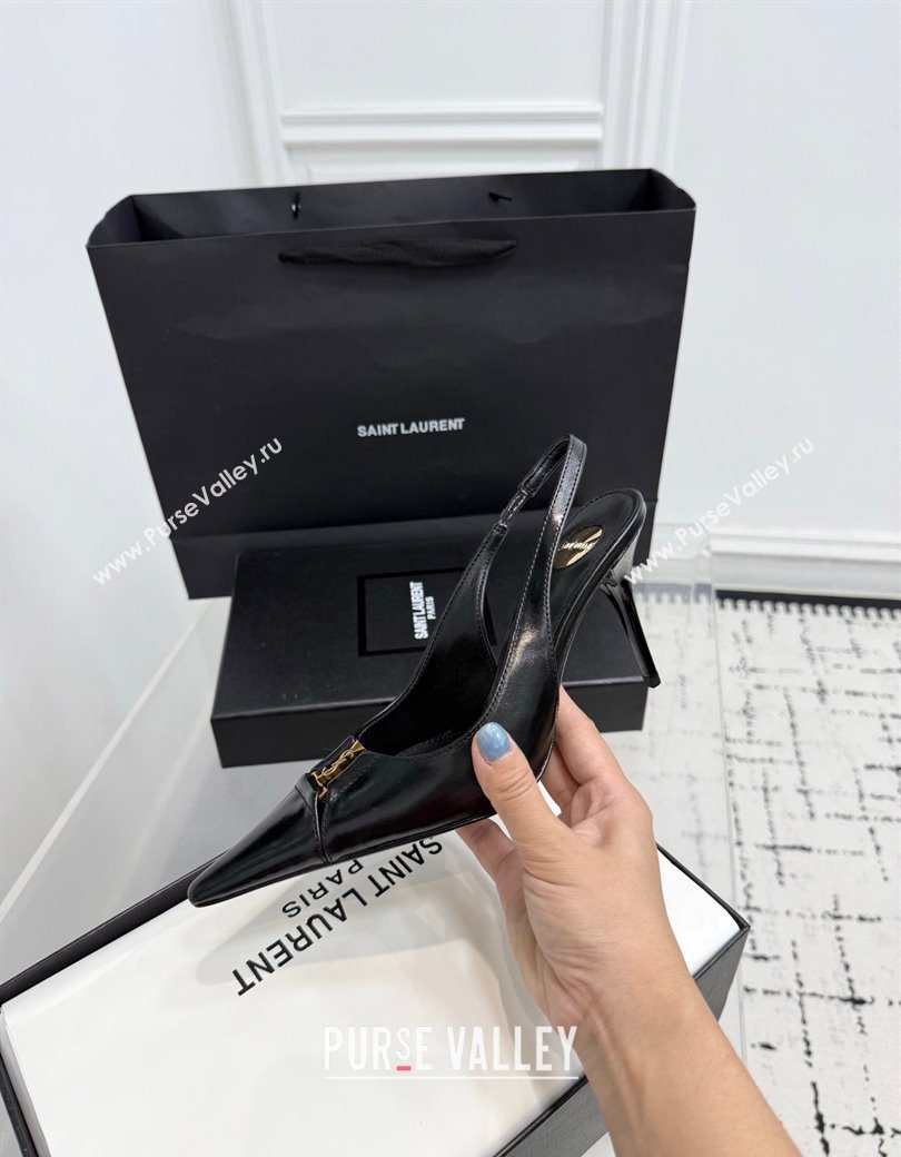 Saint Laurent Babylone Breteuil Slingbacks Pump 9cm in Oil Leather Black 2025 806685 (KER-251213004)