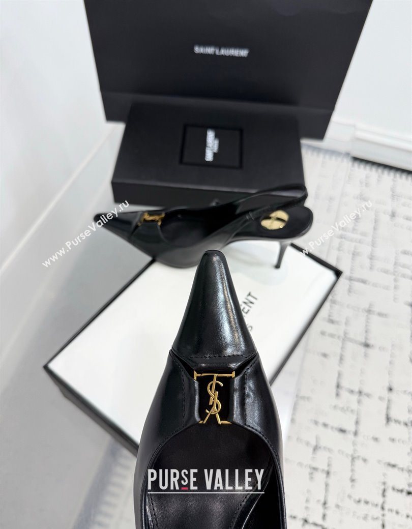 Saint Laurent Babylone Breteuil Slingbacks Pump 9cm in Oil Leather Black 2025 806685 (KER-251213004)