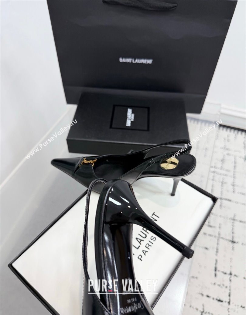 Saint Laurent Babylone Breteuil Slingbacks Pump 9cm in Oil Leather Black 2025 806685 (KER-251213004)