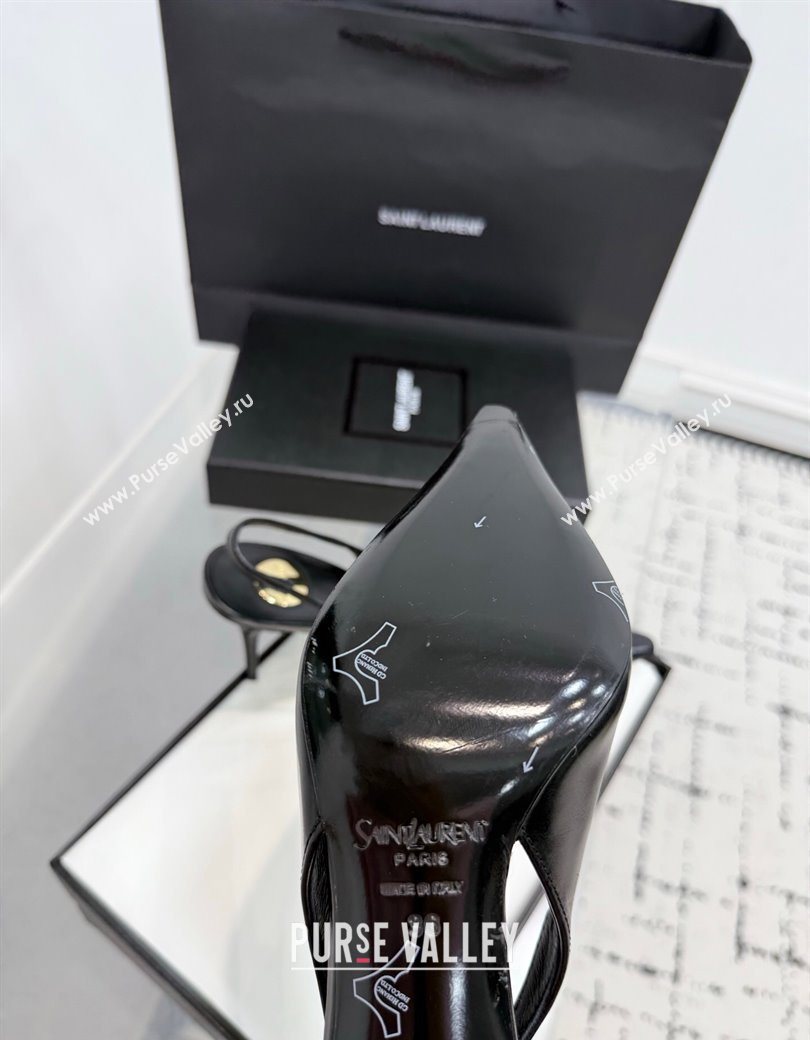 Saint Laurent Babylone Breteuil Slingbacks Pump 9cm in Oil Leather Black 2025 806685 (KER-251213004)