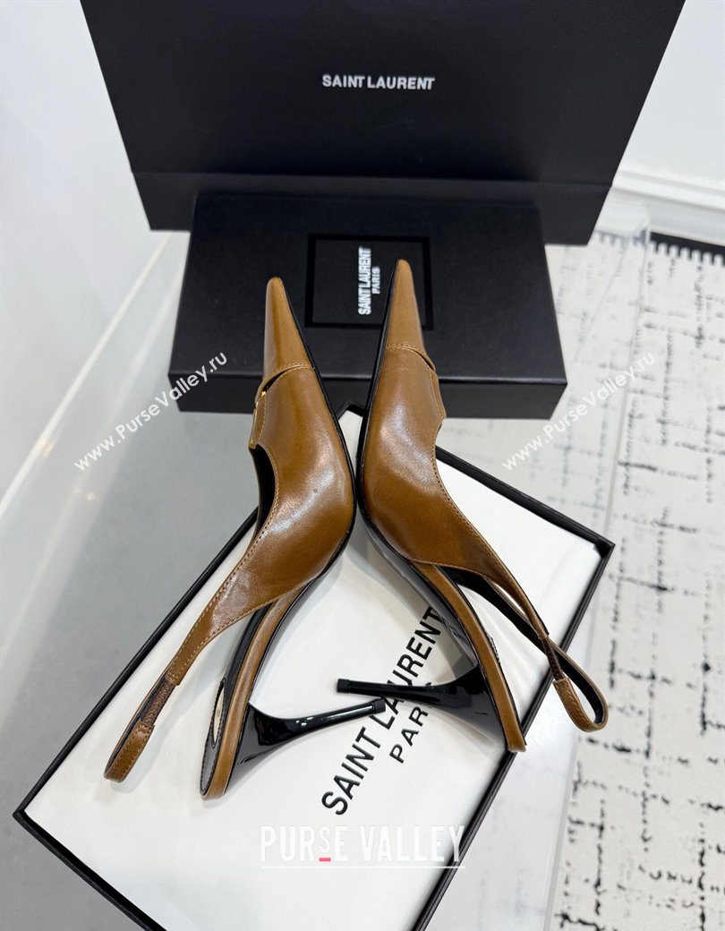Saint Laurent Babylone Breteuil Slingbacks Pump 9cm in Oil Leather Khaki 2025 806685 (KER-251213005)