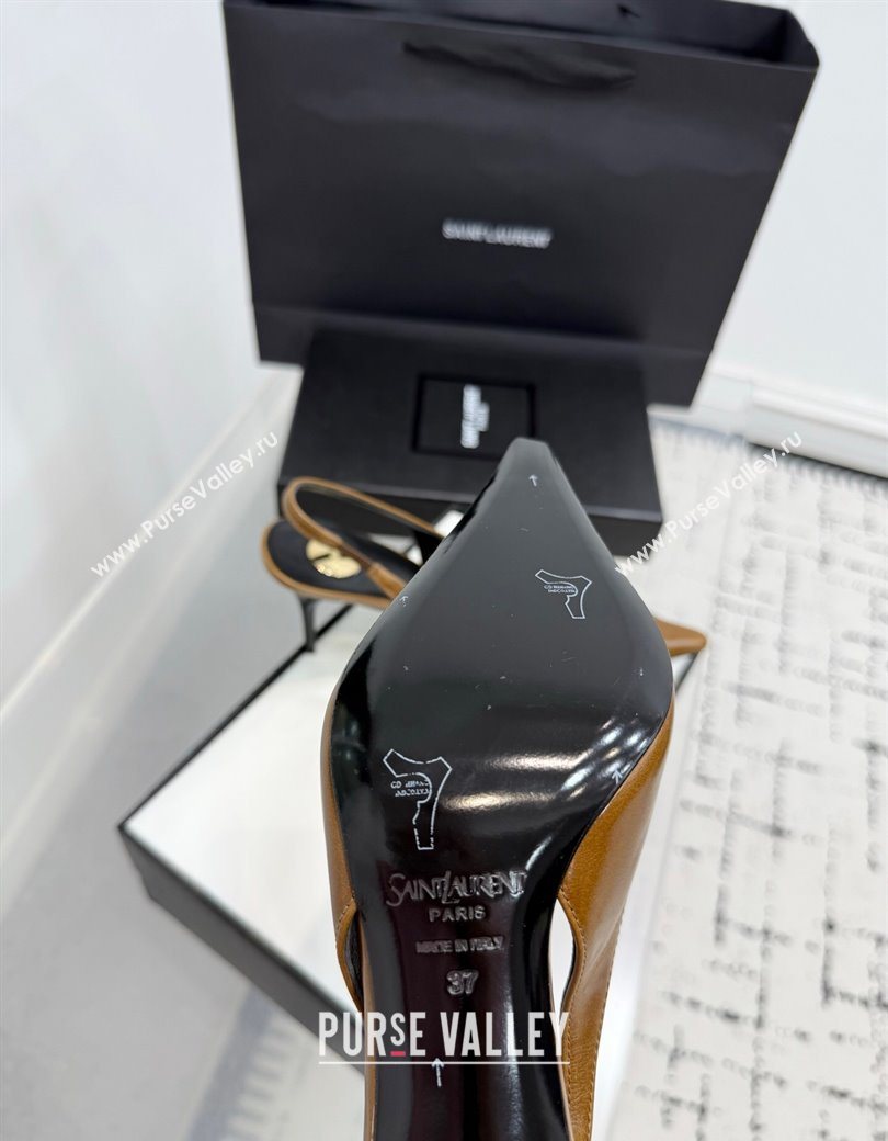 Saint Laurent Babylone Breteuil Slingbacks Pump 9cm in Oil Leather Khaki 2025 806685 (KER-251213005)