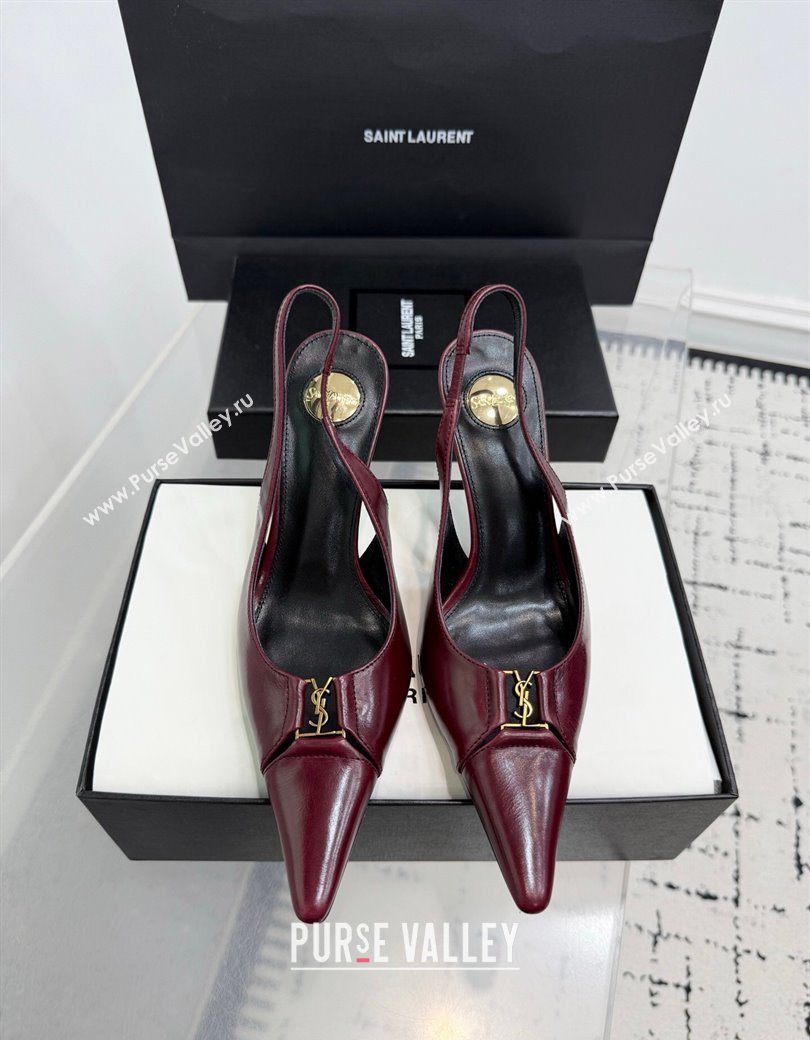 Saint Laurent Babylone Breteuil Slingbacks Pump 9cm in Oil Leather Dark Burgundy 2025 806685 (KER-251213008)