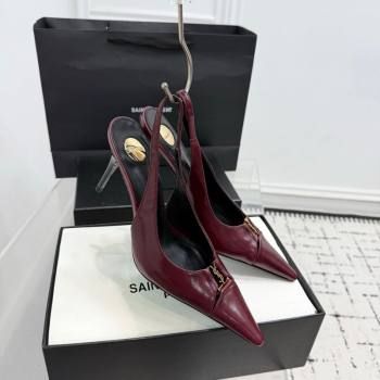 Saint Laurent Babylone Breteuil Slingbacks Pump 9cm in Oil Leather Dark Burgundy 2025 806685 (KER-251213008)