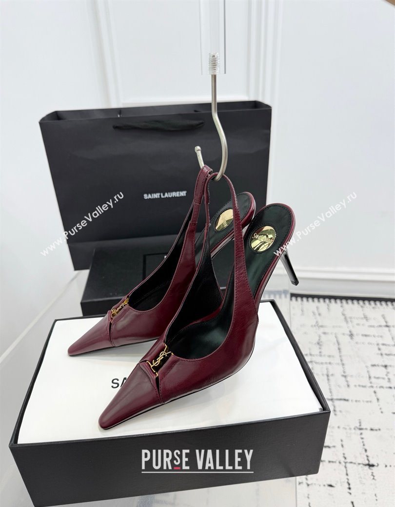 Saint Laurent Babylone Breteuil Slingbacks Pump 9cm in Oil Leather Dark Burgundy 2025 806685 (KER-251213008)