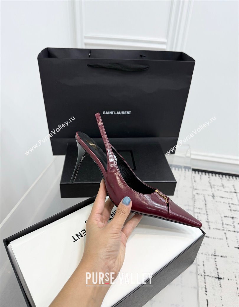 Saint Laurent Babylone Breteuil Slingbacks Pump 9cm in Oil Leather Dark Burgundy 2025 806685 (KER-251213008)