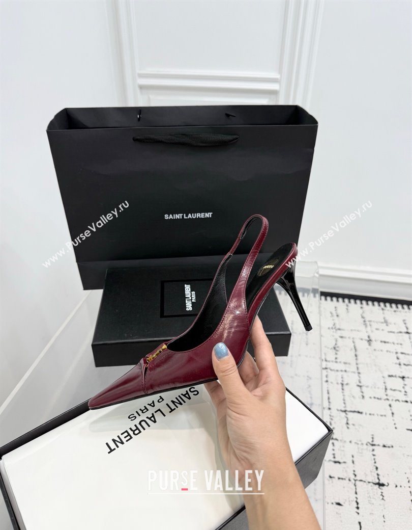 Saint Laurent Babylone Breteuil Slingbacks Pump 9cm in Oil Leather Dark Burgundy 2025 806685 (KER-251213008)