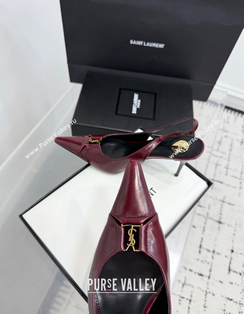 Saint Laurent Babylone Breteuil Slingbacks Pump 9cm in Oil Leather Dark Burgundy 2025 806685 (KER-251213008)