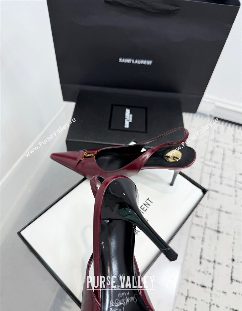 Saint Laurent Babylone Breteuil Slingbacks Pump 9cm in Oil Leather Dark Burgundy 2025 806685 (KER-251213008)