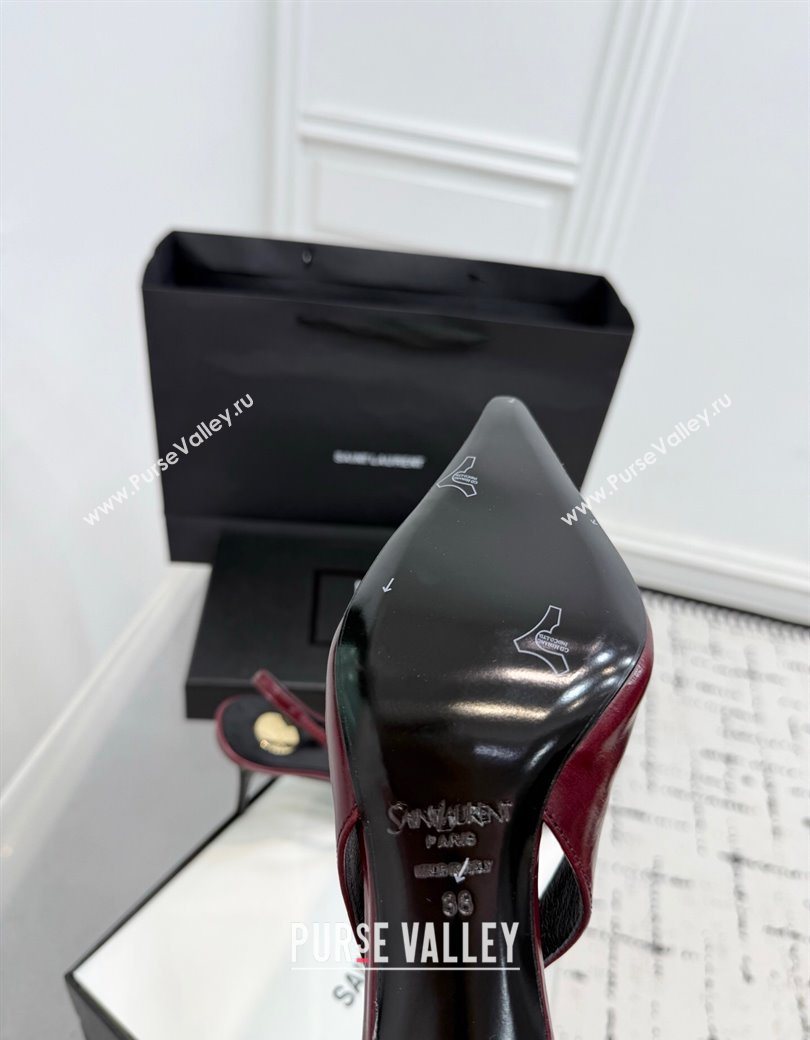 Saint Laurent Babylone Breteuil Slingbacks Pump 9cm in Oil Leather Dark Burgundy 2025 806685 (KER-251213008)