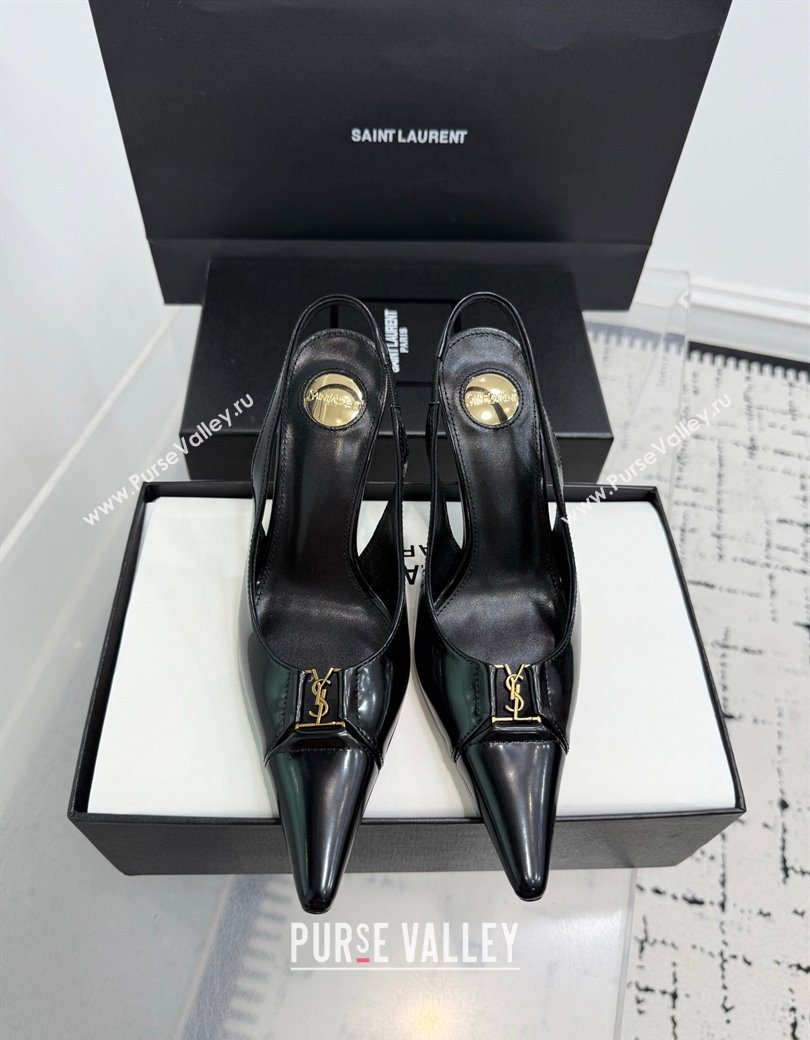 Saint Laurent Babylone Breteuil Slingbacks Pump 9cm in Shiny Leather Black 2025 806685 (KER-251213009)