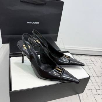 Saint Laurent Babylone Breteuil Slingbacks Pump 9cm in Shiny Leather Black 2025 806685 (KER-251213009)