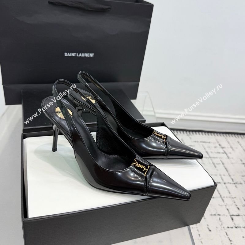 Saint Laurent Babylone Breteuil Slingbacks Pump 9cm in Shiny Leather Black 2025 806685 (KER-251213009)