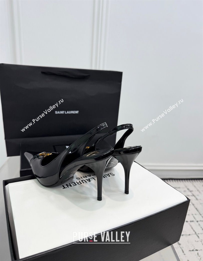 Saint Laurent Babylone Breteuil Slingbacks Pump 9cm in Shiny Leather Black 2025 806685 (KER-251213009)
